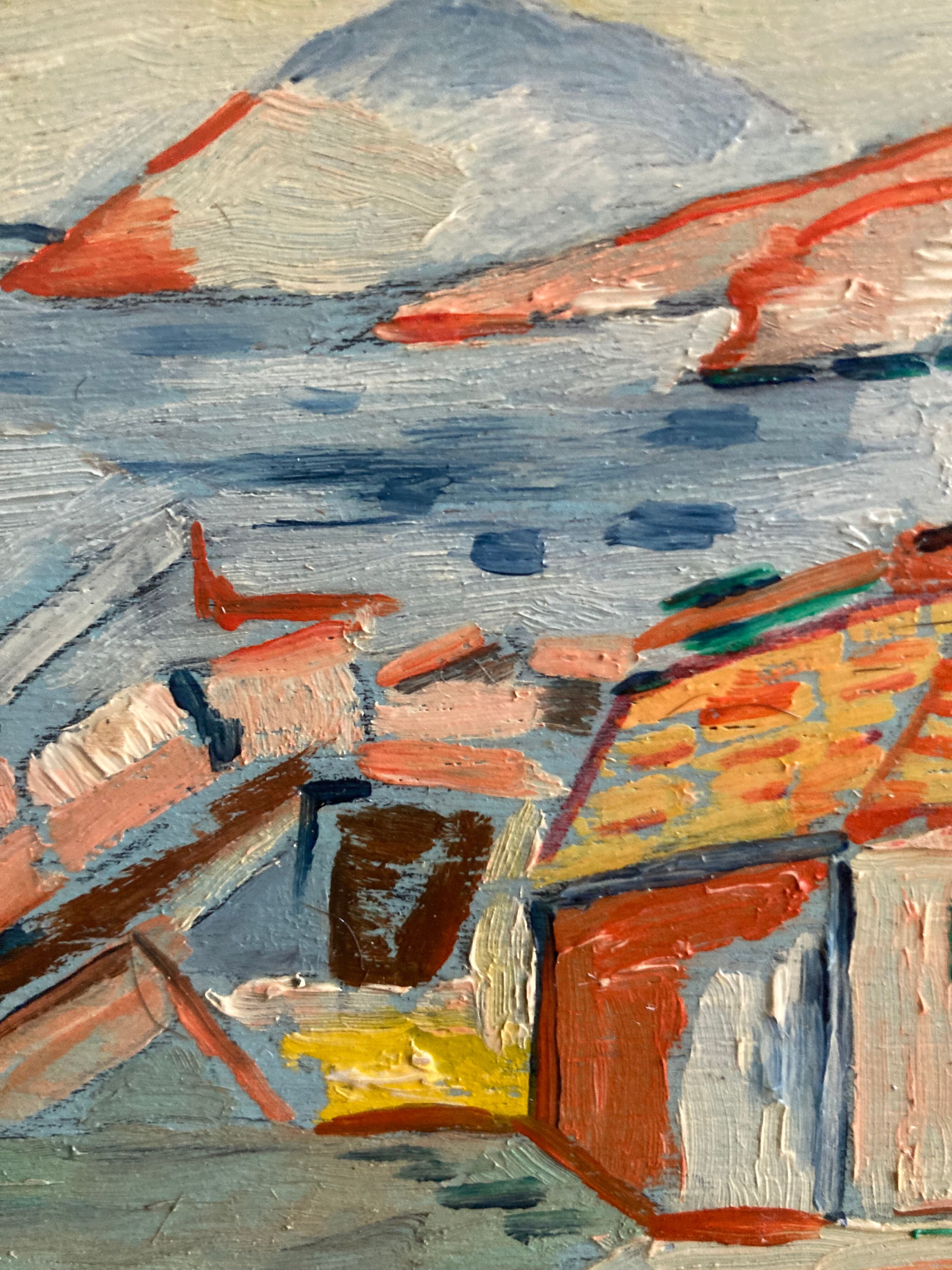 Vintage French painting. Oil on board.