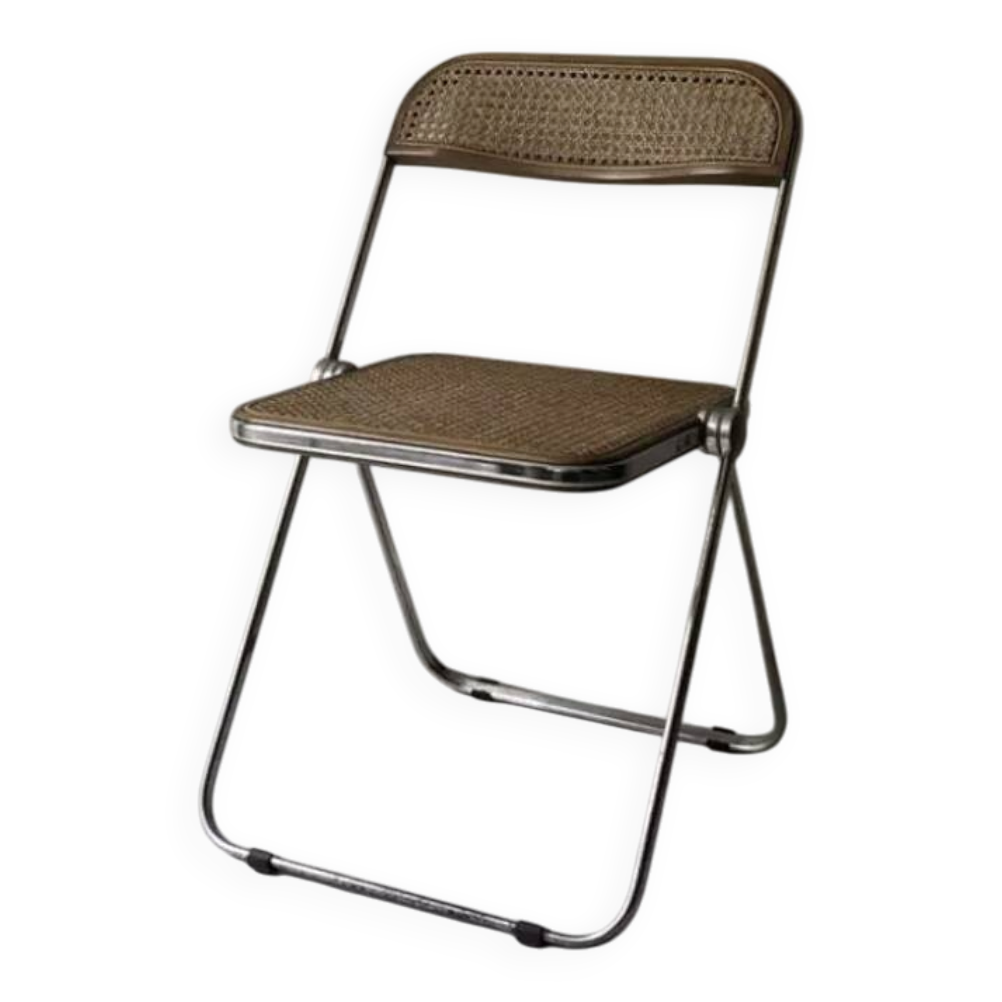 Plia folding chair in chrome and cane by Giancarlo Piretti, design 1970.