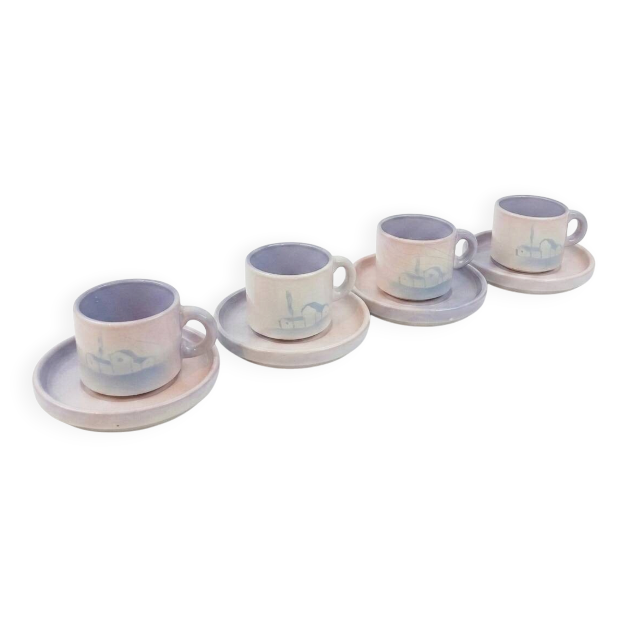 Service à café vintage faïence Salins-les-Bains peint main 4 personnes