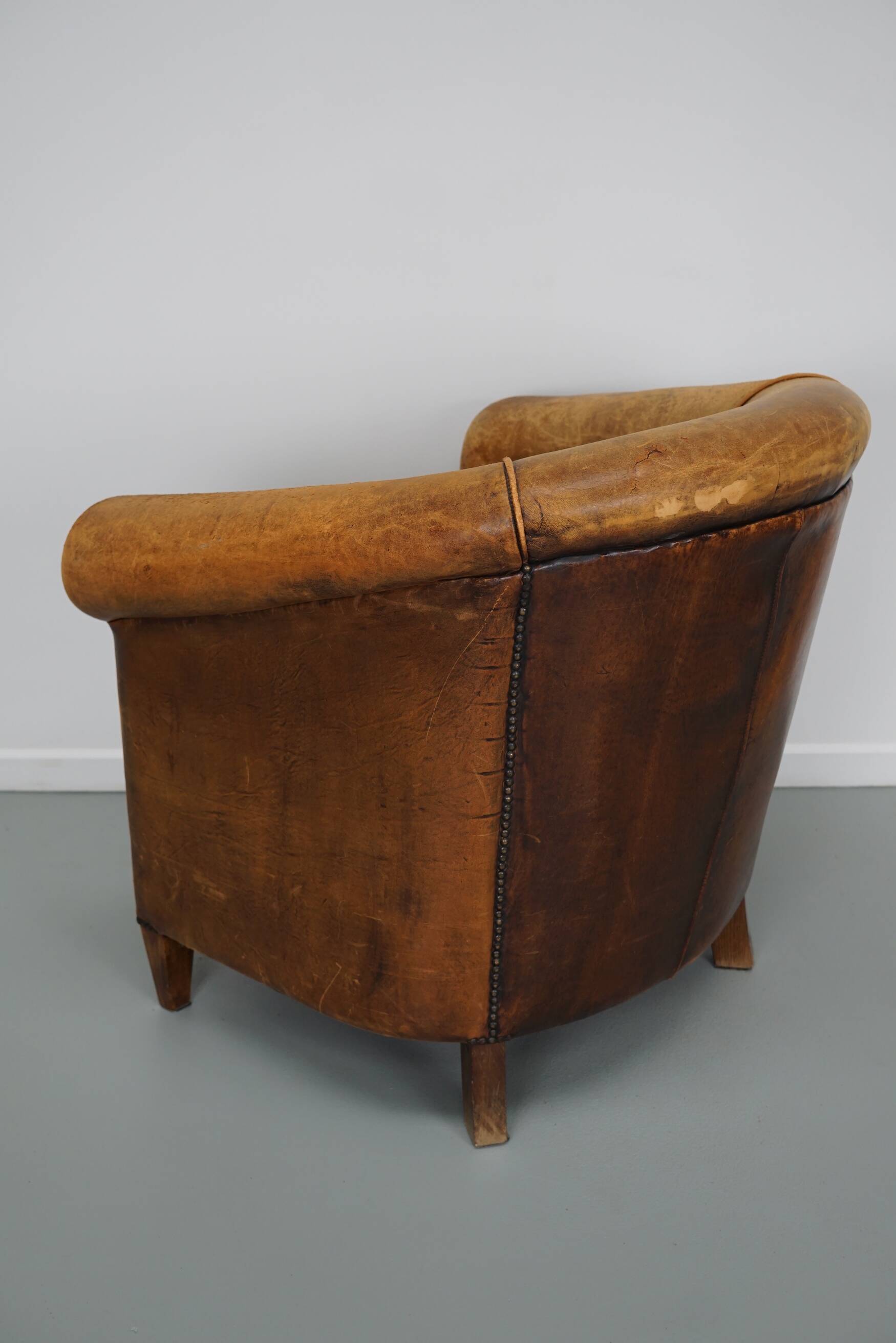 Fauteuil Club Vintage en Cuir Couleur Cognac, Pays-Bas