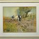 Oswald Garside 1879 - 1942. Bullocks Ploughing, 1904. Watercolour. Framed.