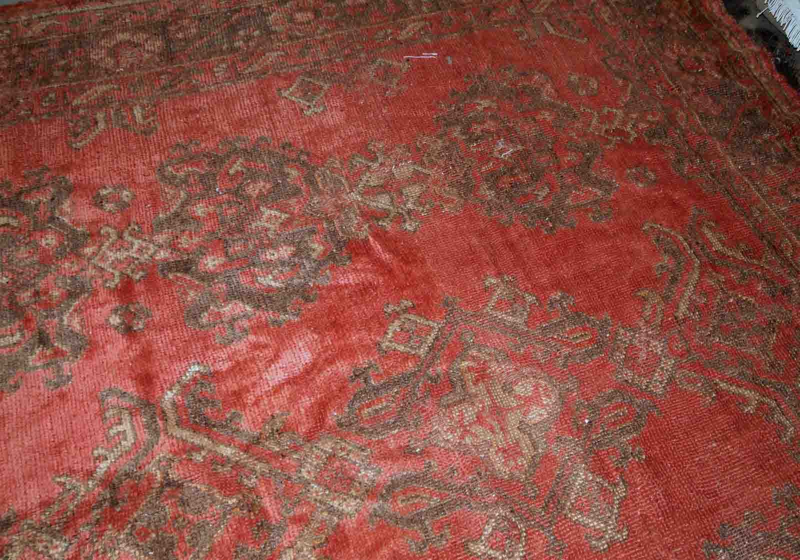 Old Turkish Oushak handmade carpet 274cm x 335cm 1900s, 1B764