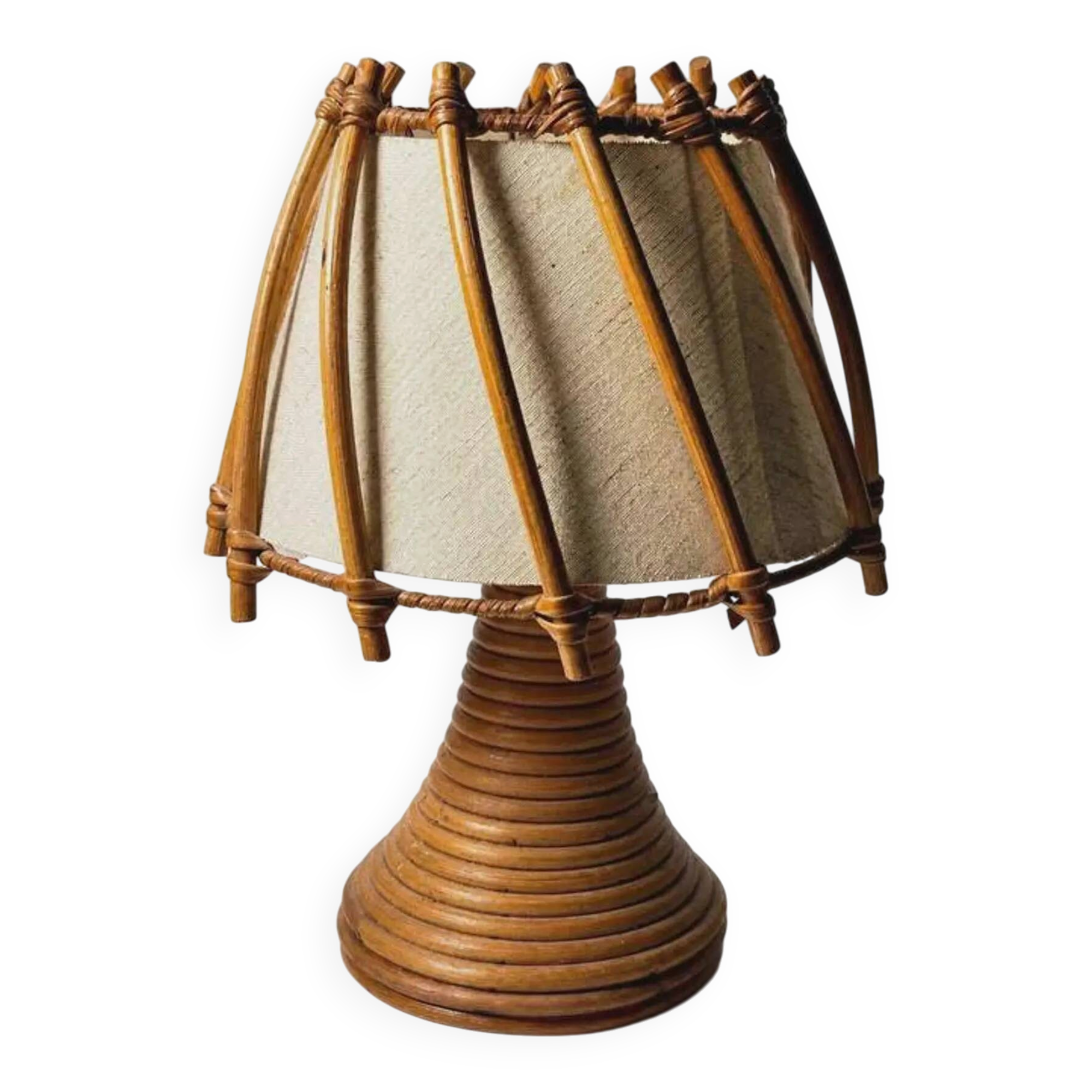 Vintage table lamp by Louis Sognot in wicker/bamboo - 1950s/60s