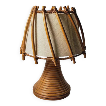 Vintage table lamp by Louis Sognot in wicker/bamboo - 1950s/60s