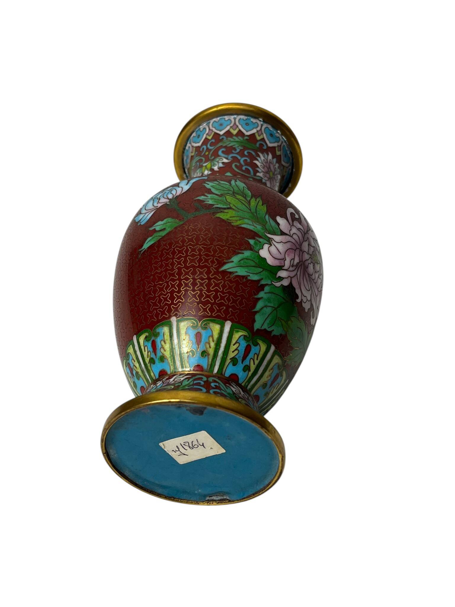 Chine, vase en cloisonné chrysanthèmes début XXème