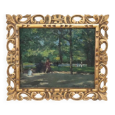 Oil Painting On Plywood, People In The City Park, Early 20th Century