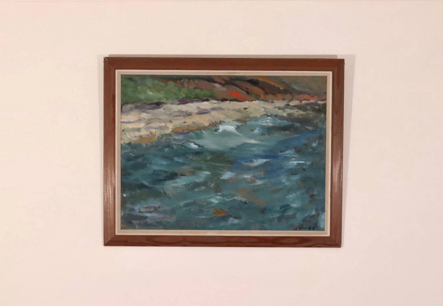 Original Mid Century Swedish Oil on Panel – “Seashore” by LV 1962 – Signed