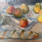 Still life with apples, bread and coffee maker - de beech