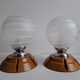 Pair of Mid-Century Czech Wood and Frosted Glass Table Lamps, 1990