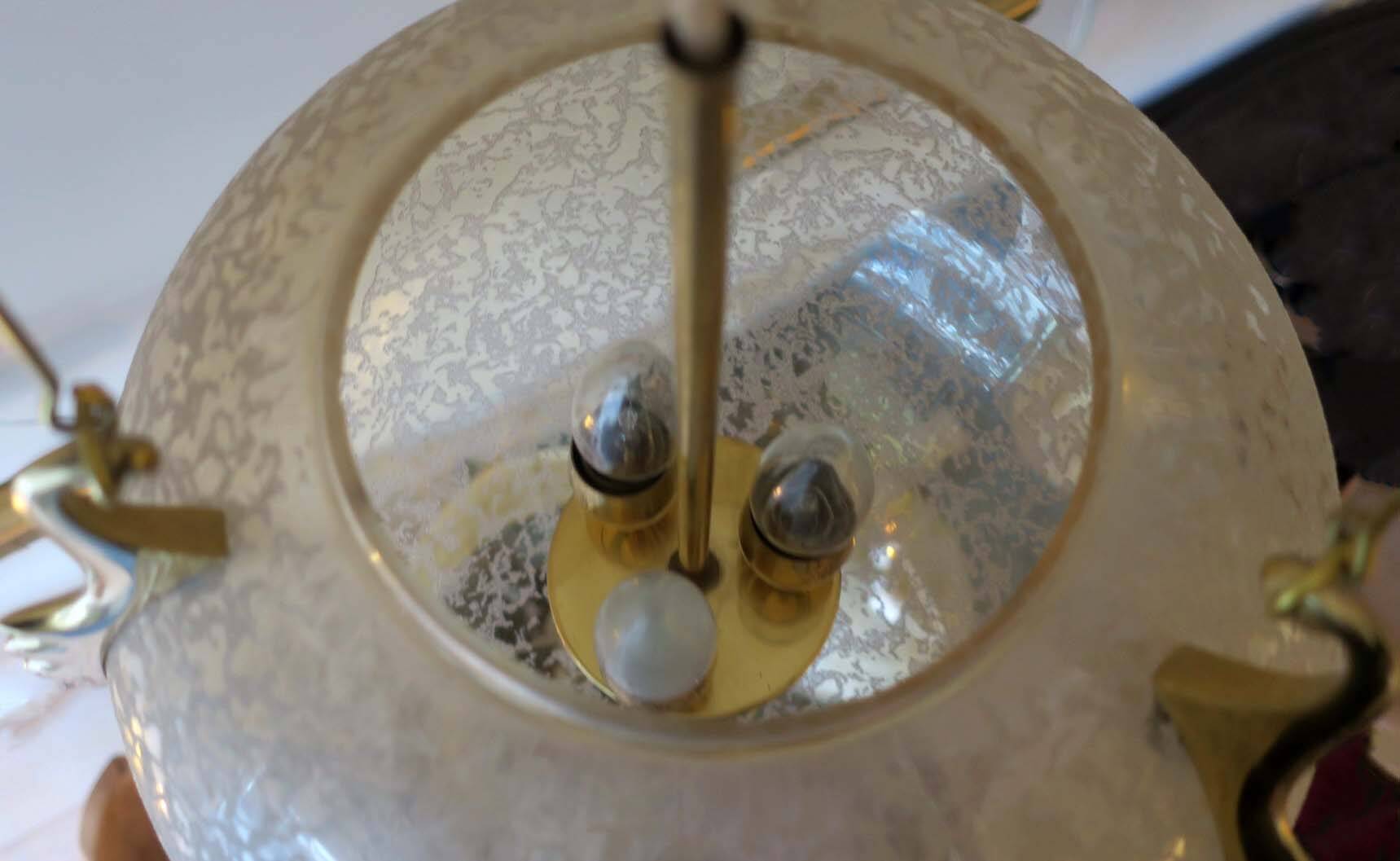 Doria Leuchten frosted glass and brass globe pendant light, 1970s