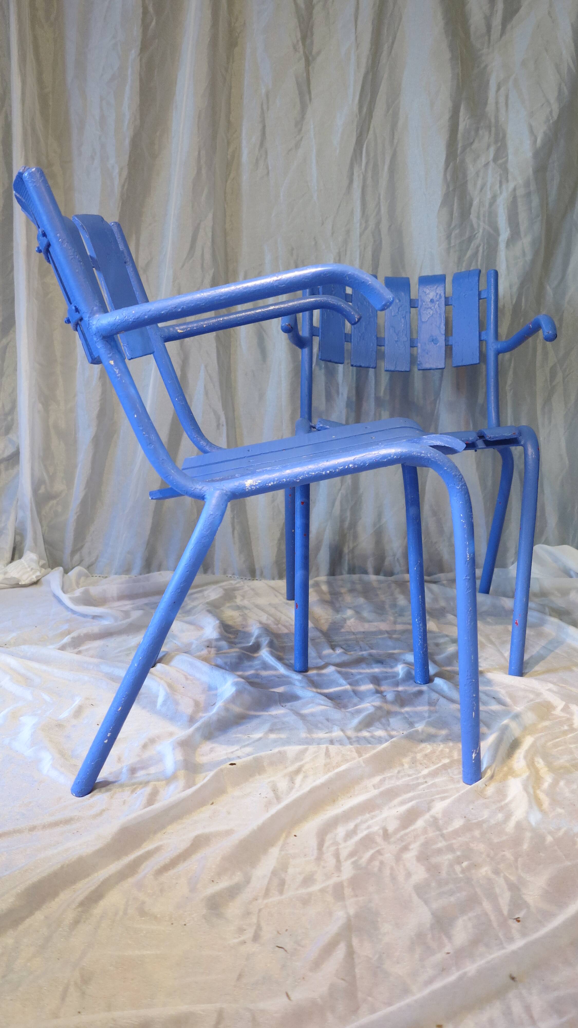 Pair of ultramarine blue garden or patio armchairs