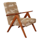 Fauteuil lounge vintage en tissu jacquard à motifs rétro et bois marron