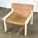 Fauteuil en cuir sellier couleur cognac