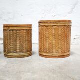 Series of 4 vintage rattan basket pot covers