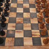 Jeu d'échecs EN bois d'olivier rustique jeu d'échecs fait à la main planche en bois 18 pouces