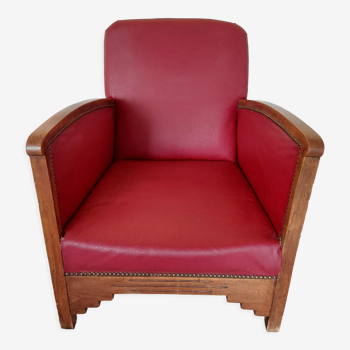 Fauteuil art déco rouge framboise