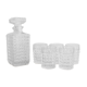 Set five glasses and whiskey decanter in chiseled glass
