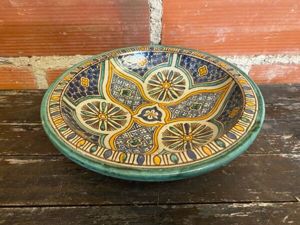 Plat Ancien SAFI Terre Cuite Émaillée Marocain Années 50 Vintage