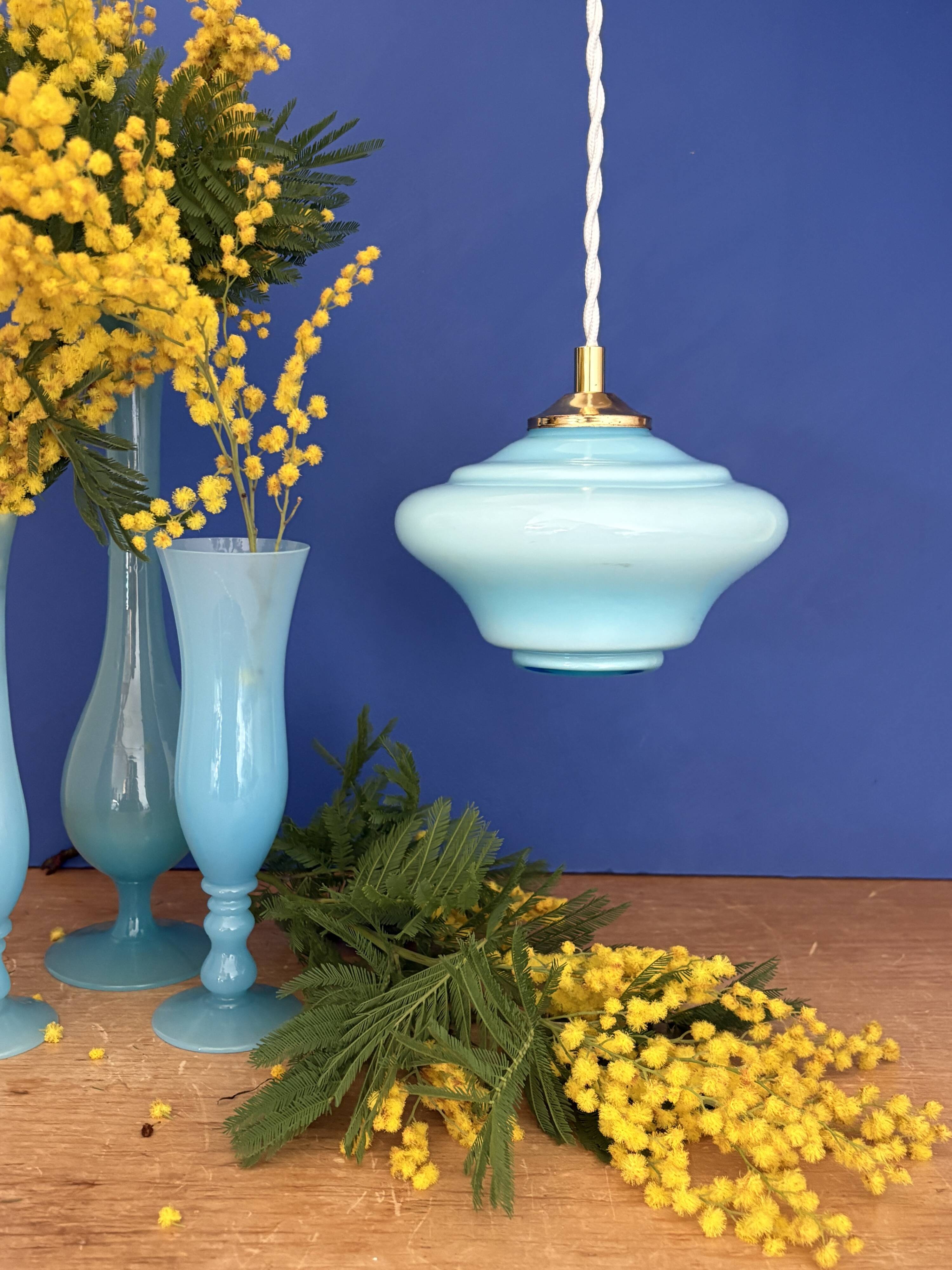 Vintage blue opaline suspension globe