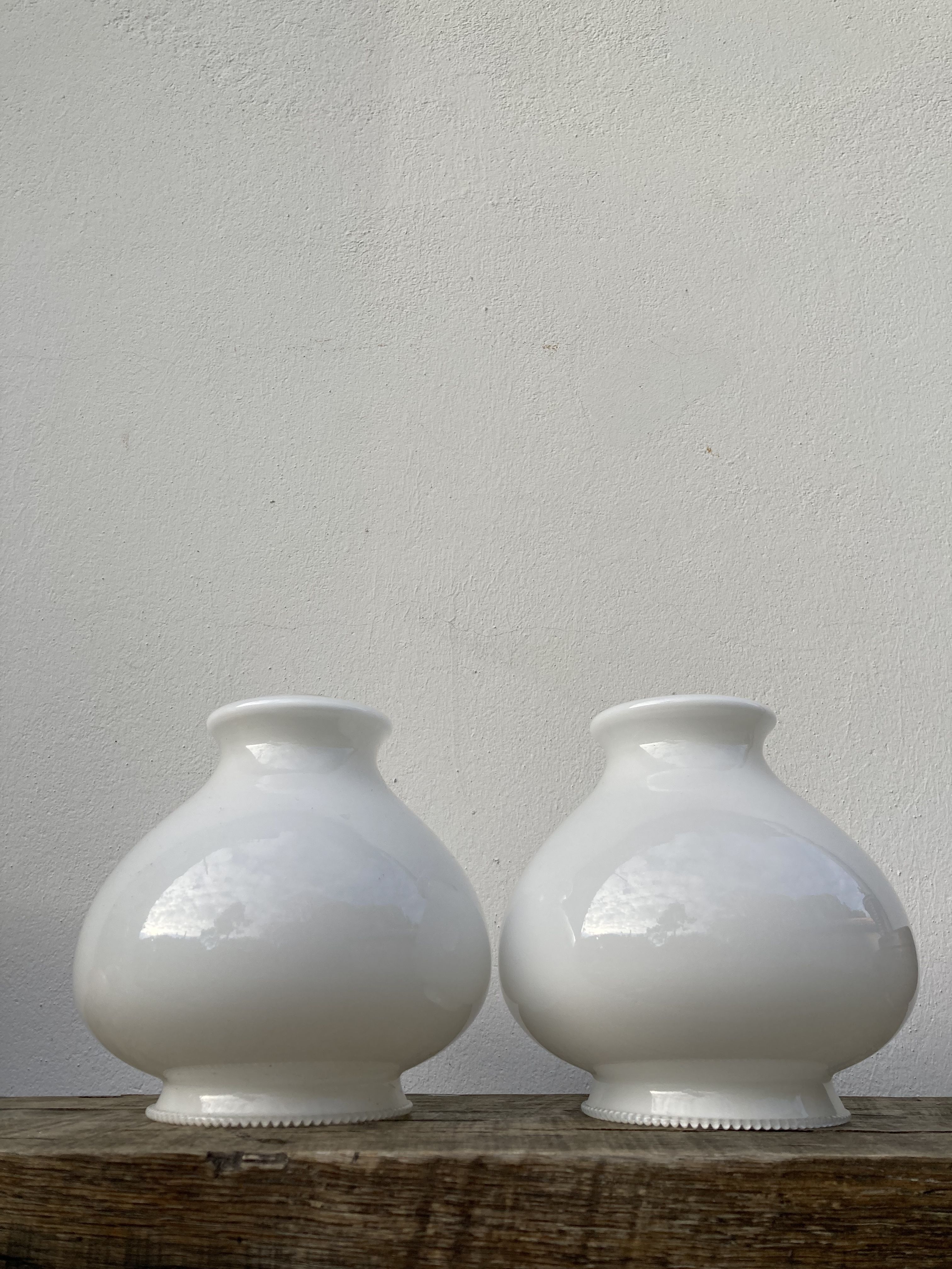 Pair of vintage white glass pendant lamp in the shape of a vintage globe