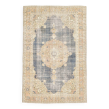 7x11 Soft Beige & Blue Wool Vintage Rug For Living Room, 210x324 Cm