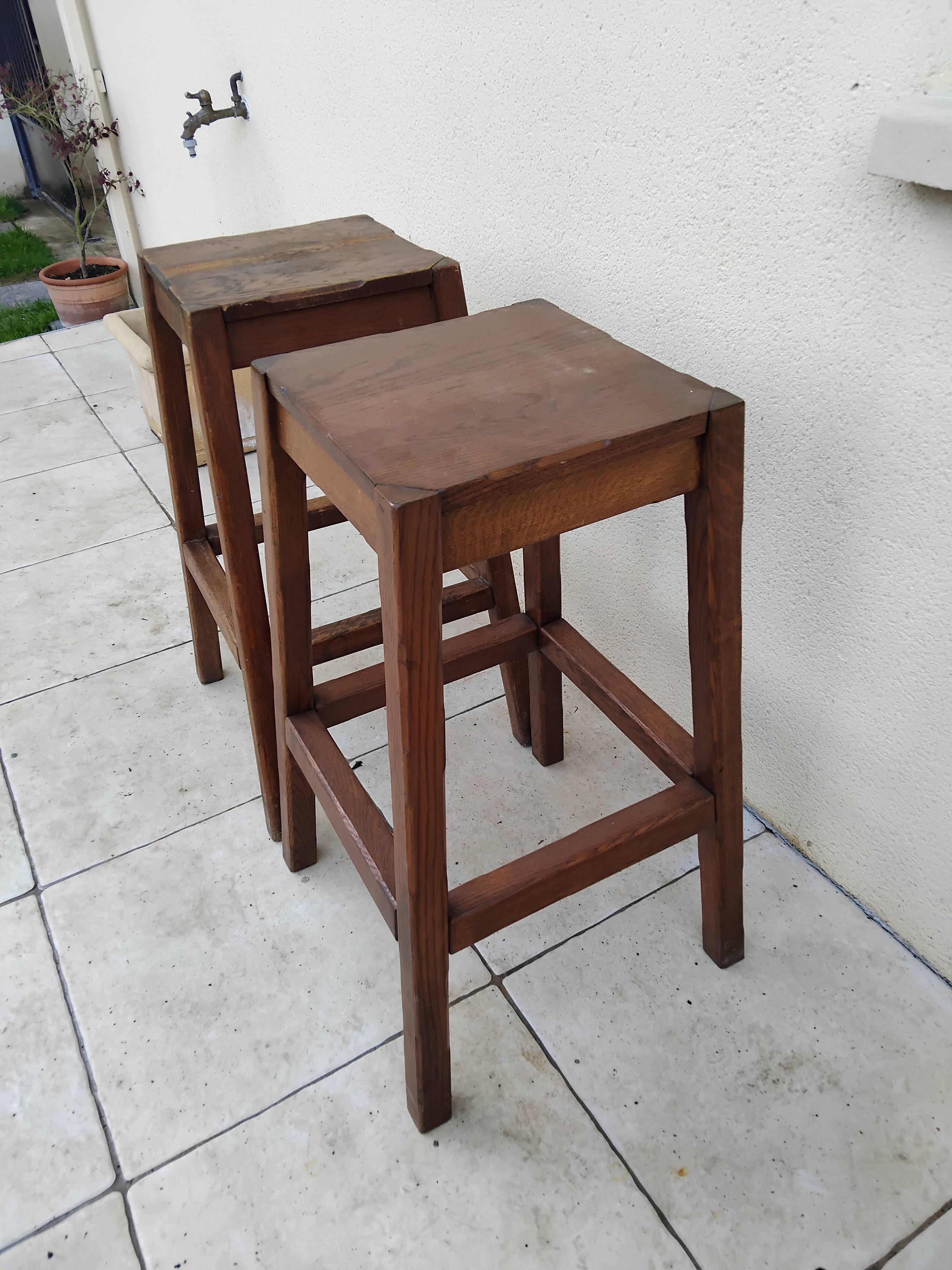 Pair of vintage oak stools