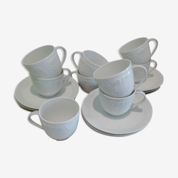 Set of 9 white porcelain coffee cups