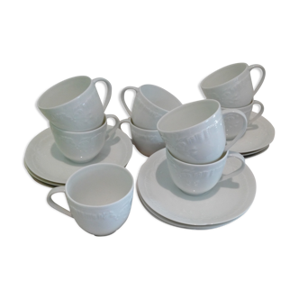 Set of 9 white porcelain coffee cups