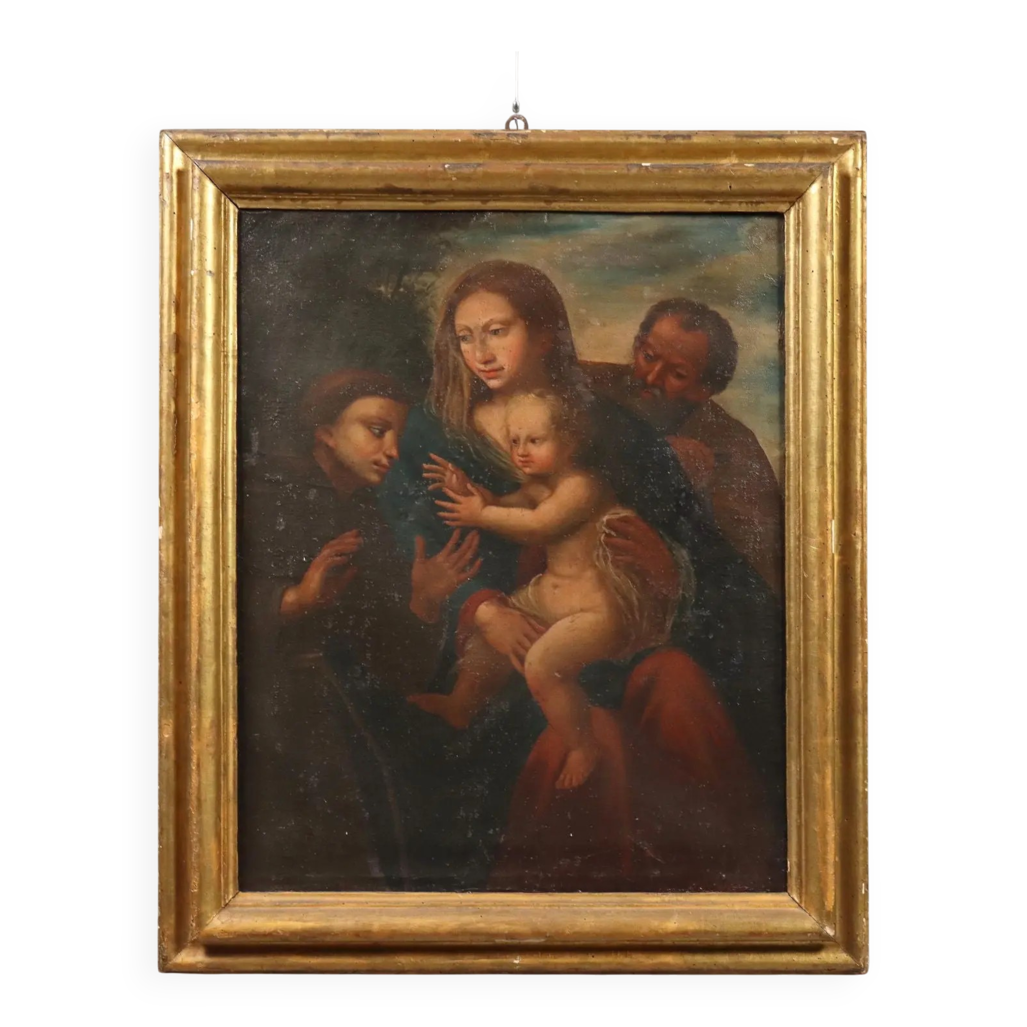Ancient painting The Holy Family with saints 17th-18th century