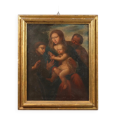 Ancient painting The Holy Family with saints 17th-18th century