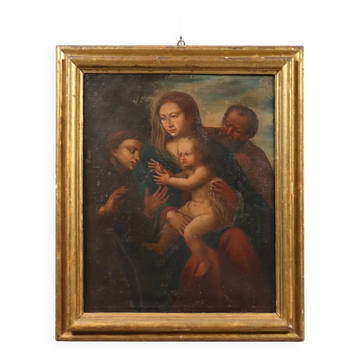 Ancient painting The Holy Family with saints 17th-18th century