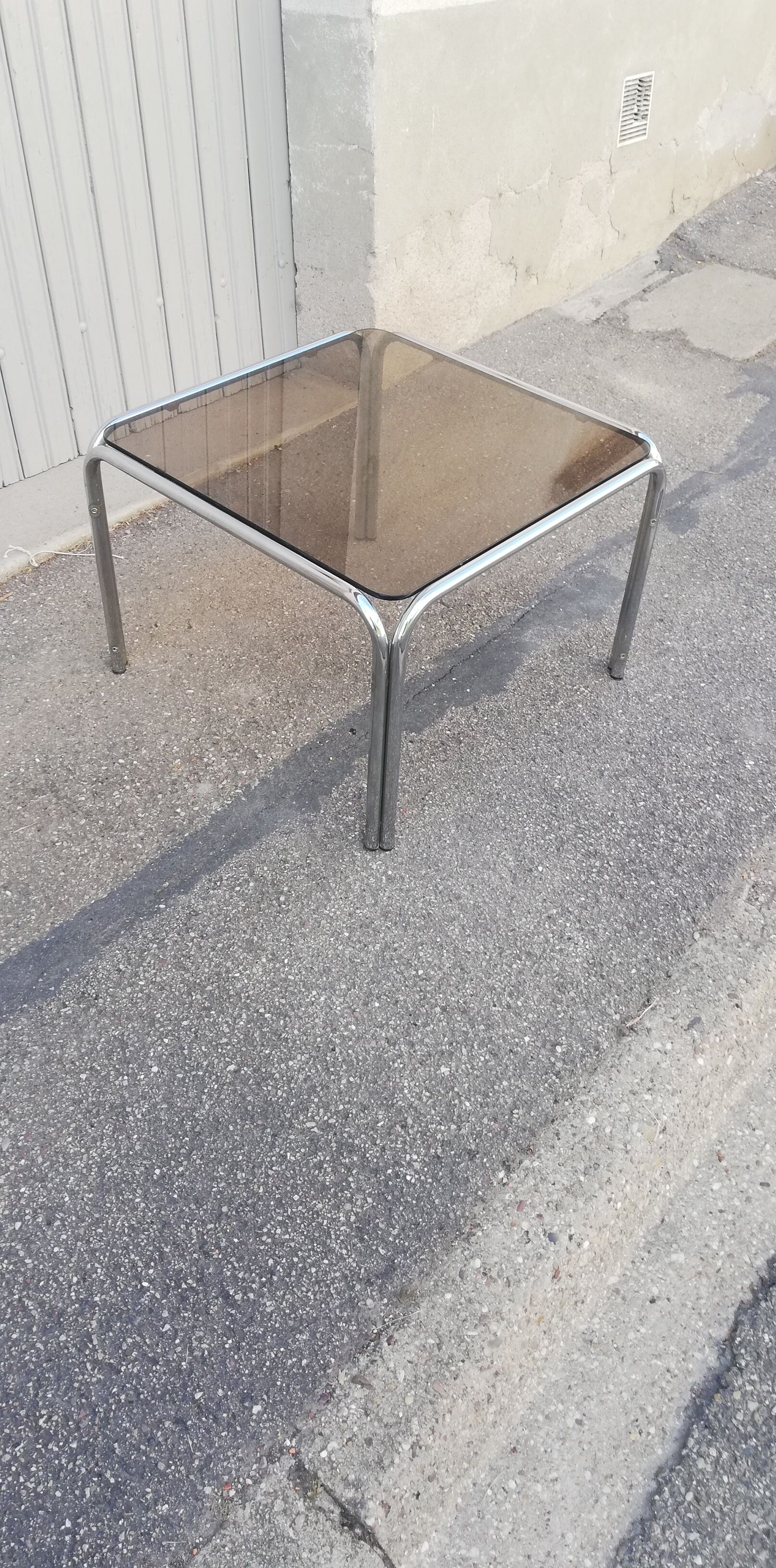 Vintage square coffee table chrome and smoked glass