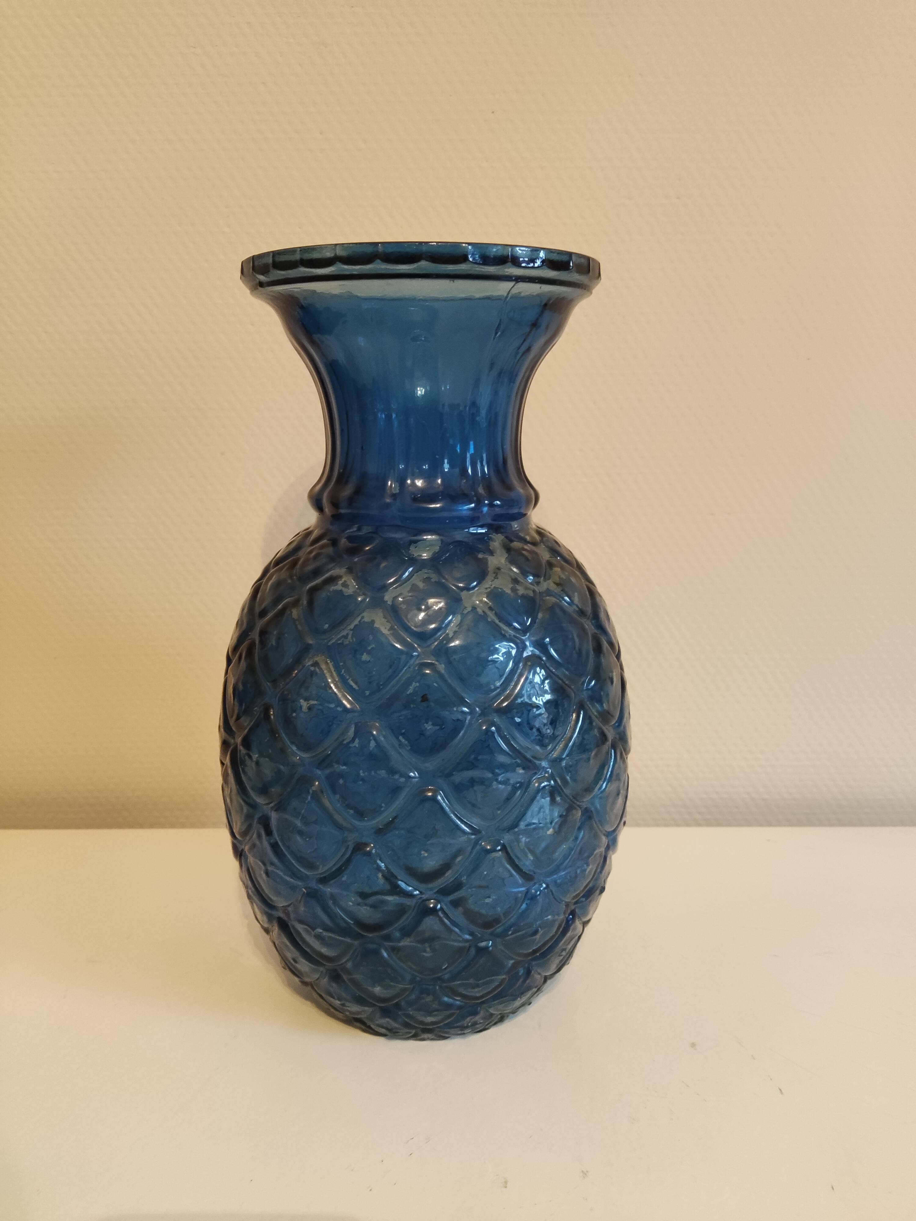 Blue glass pineapple vase