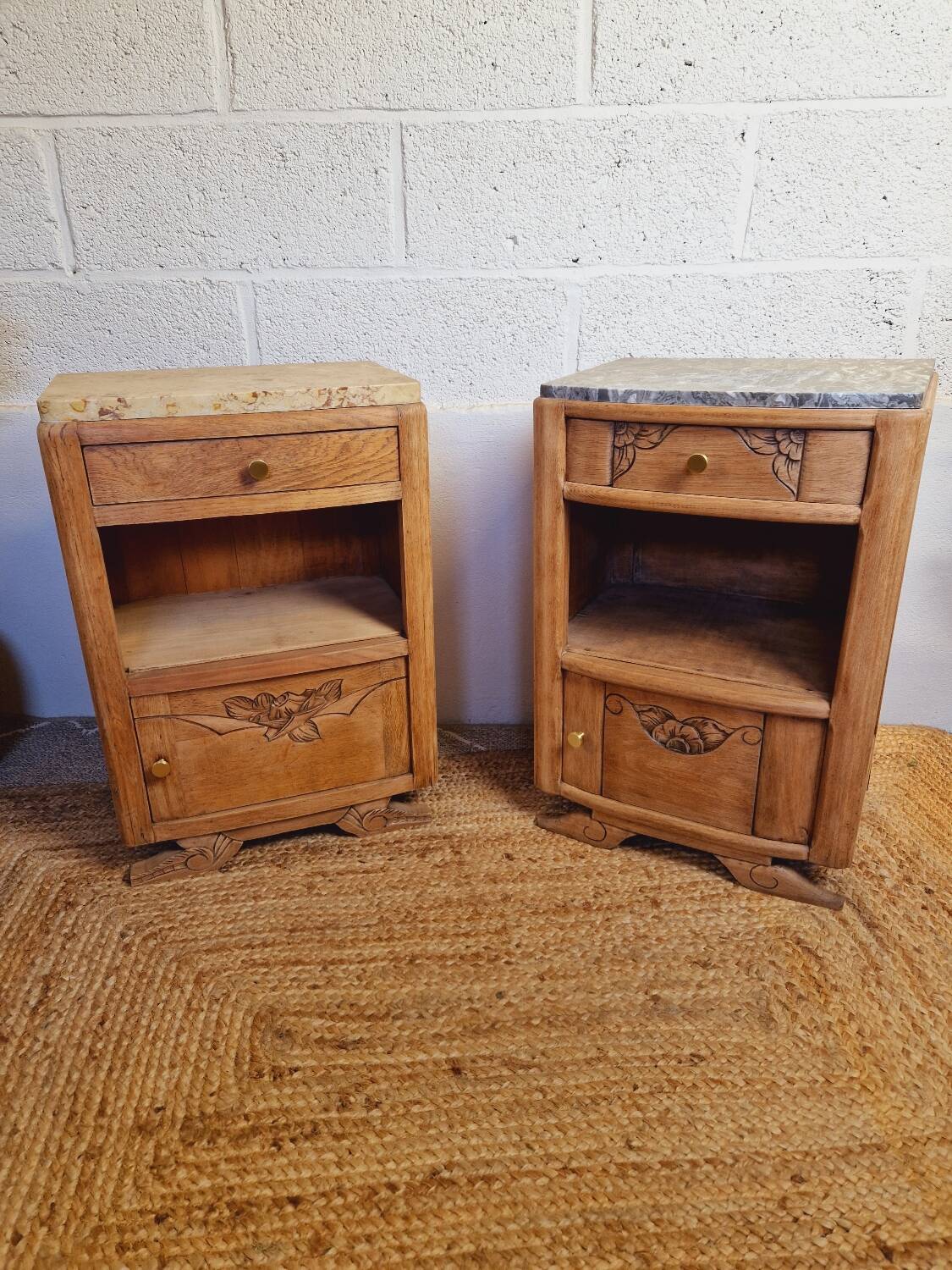 Pair of art deco oak bedside tables