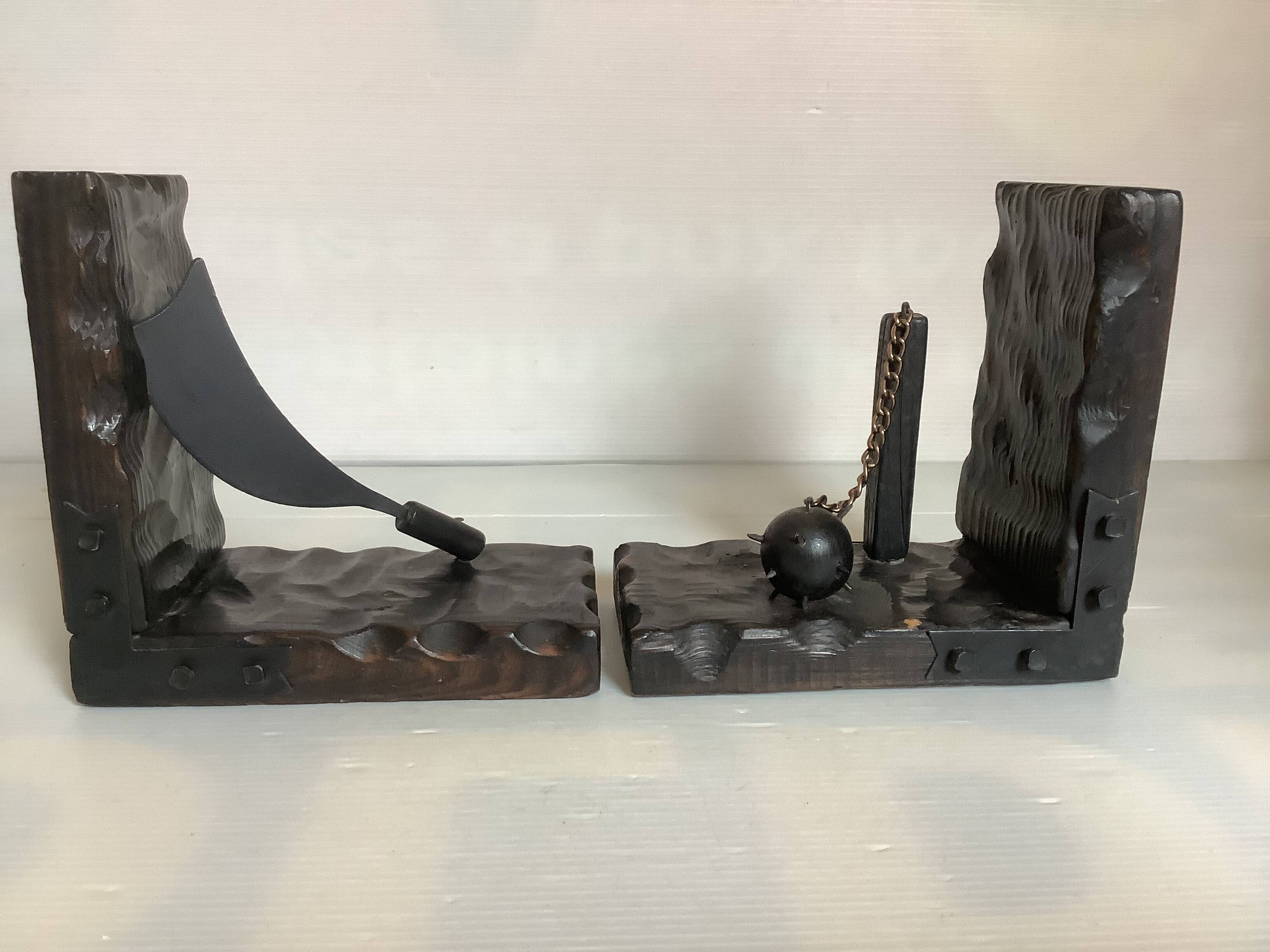 Pair of black wooden bookends