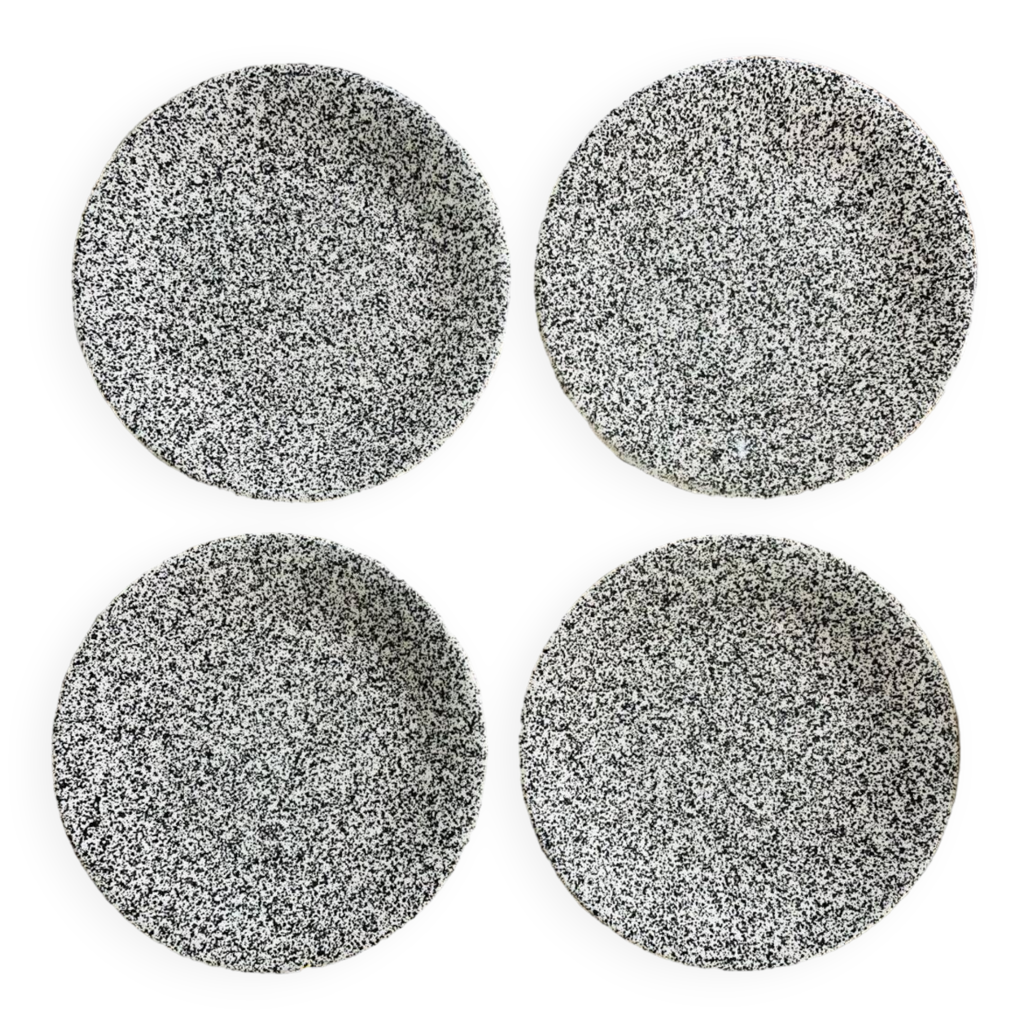 Set of 4 speckled black and white ceramic plates made in Italy