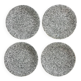 Set of 4 speckled black and white ceramic plates made in Italy