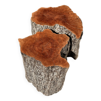 Duo de stool en litchi formant table basse