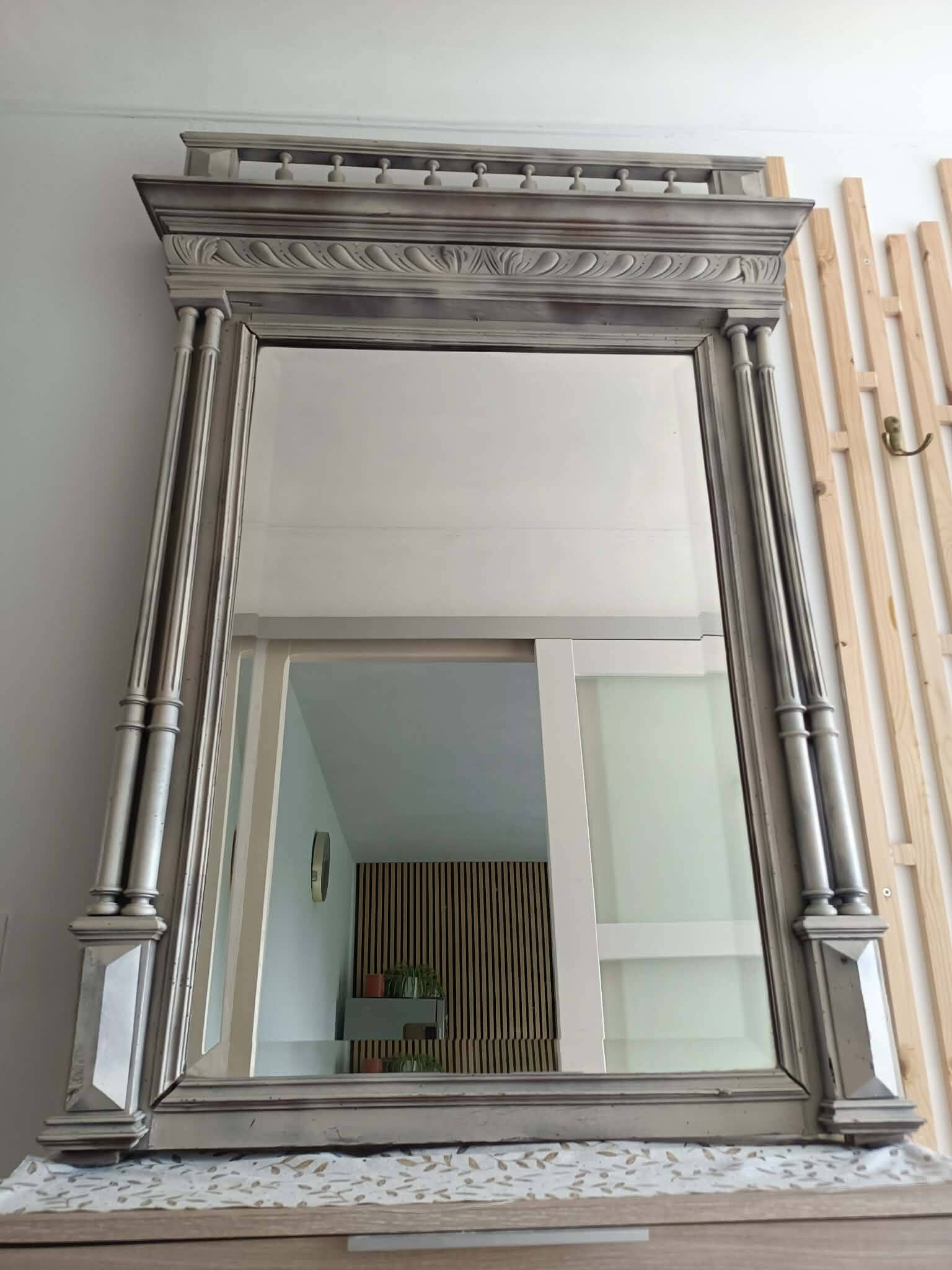 Large mirror / trumeau in patinated carved wood – antique style