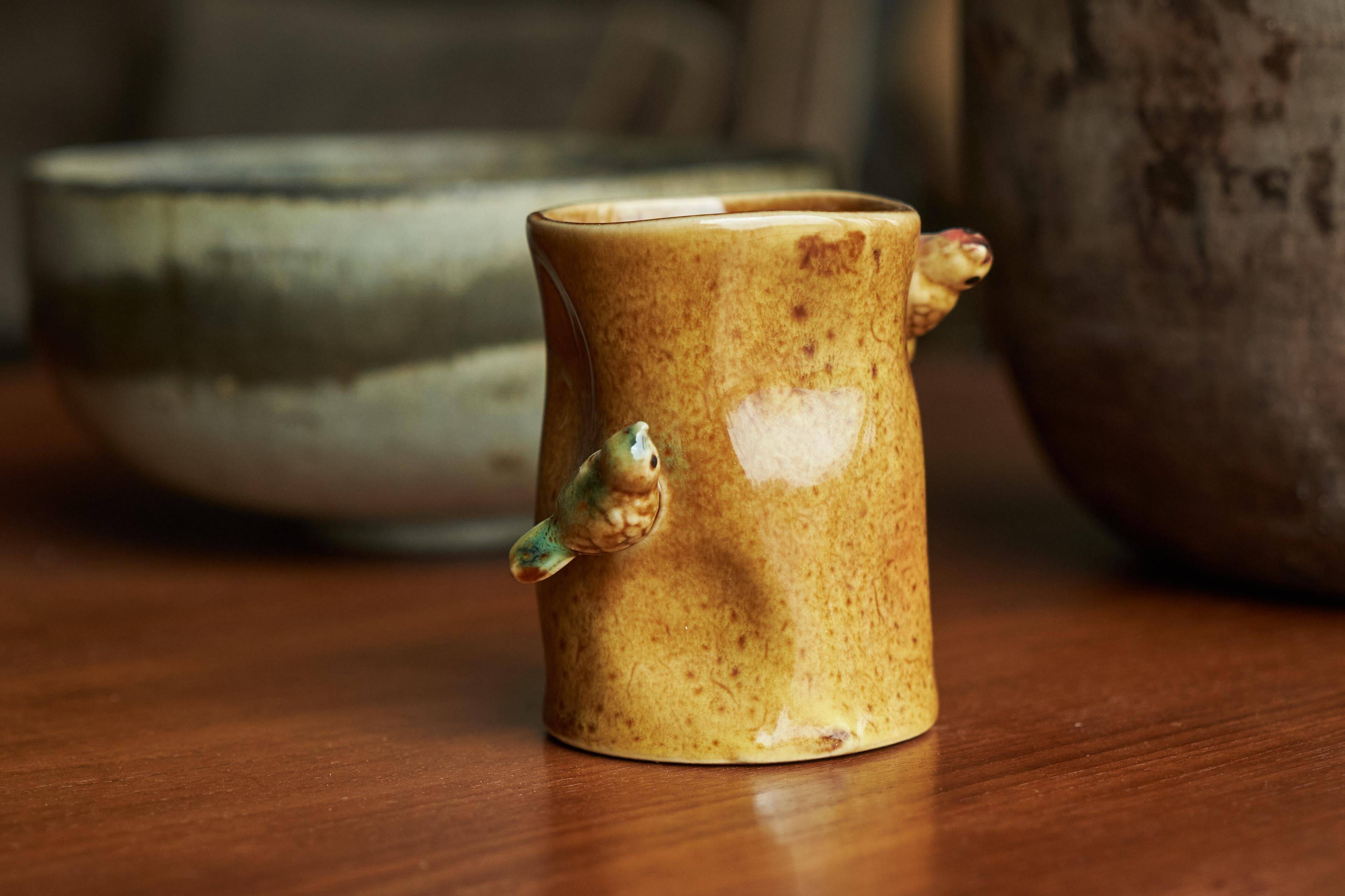 Studio pottery vase with birds, 1960s.