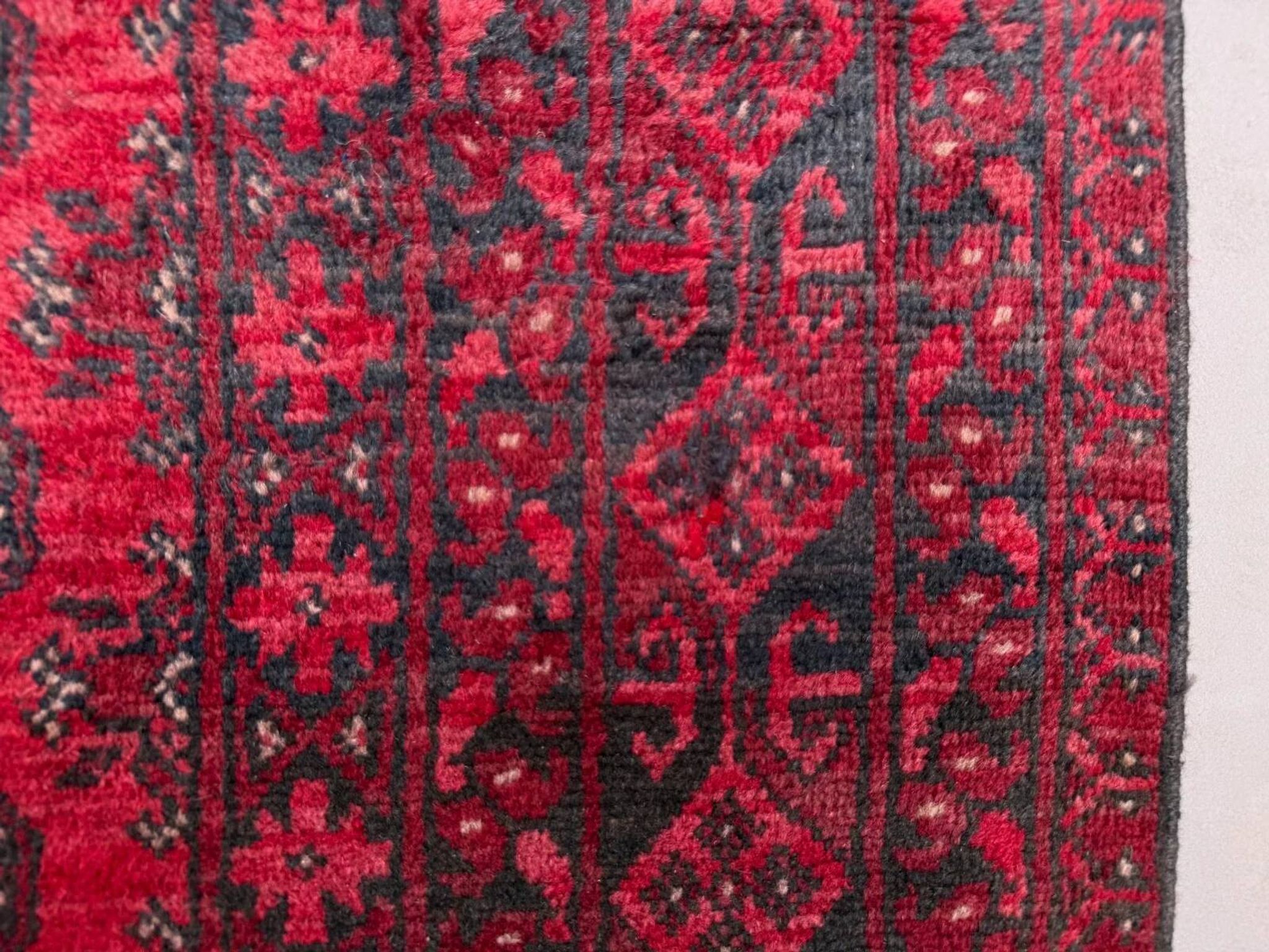 Vintage Afghan Turkoman village rug 195x280 cm, red, black tribal large