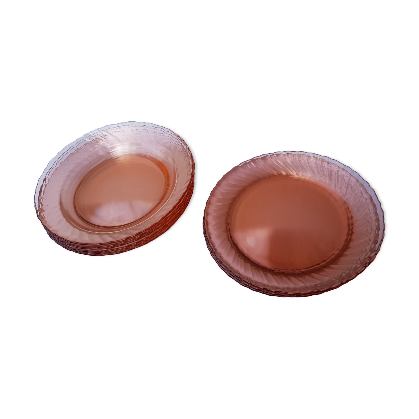 Set of 6 flat plates and 6 hollow plates in pink glass