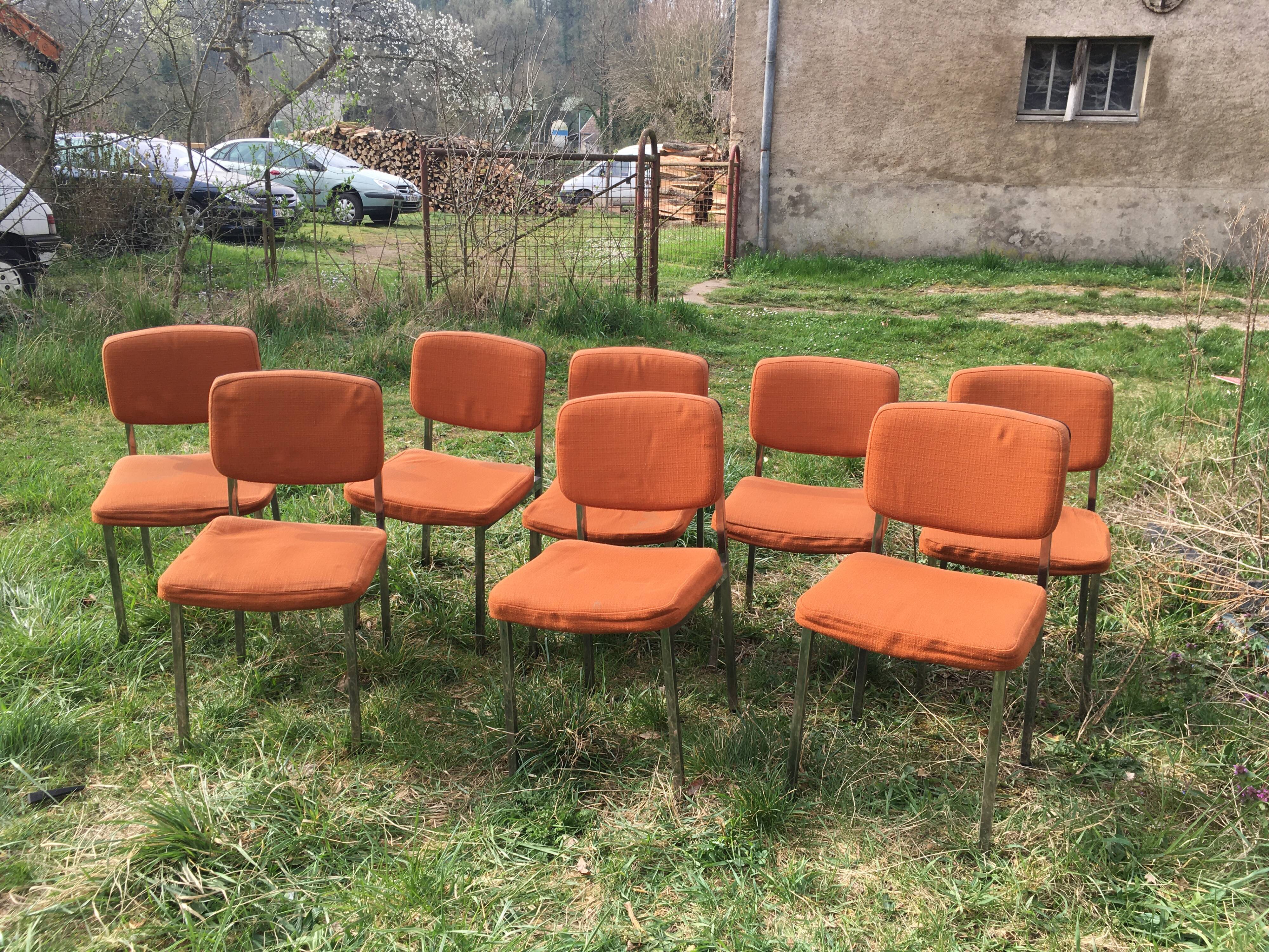 LOT of 8 chairs in orange fabric '70s very comfortable