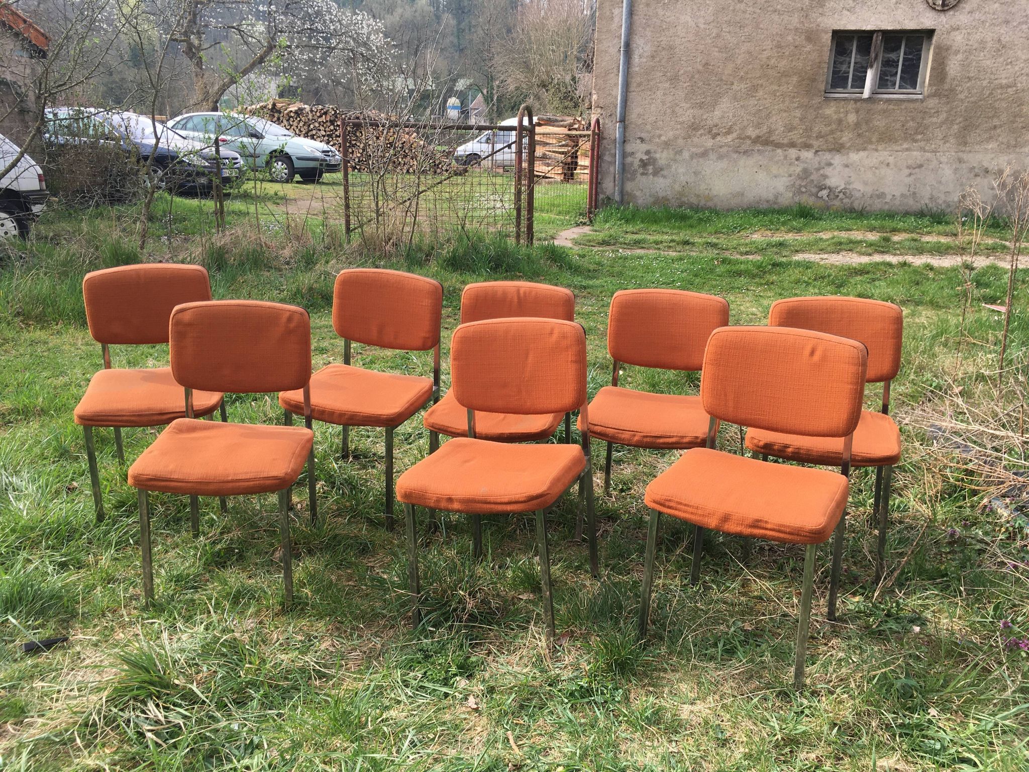 LOT of 8 chairs in orange fabric '70s very comfortable