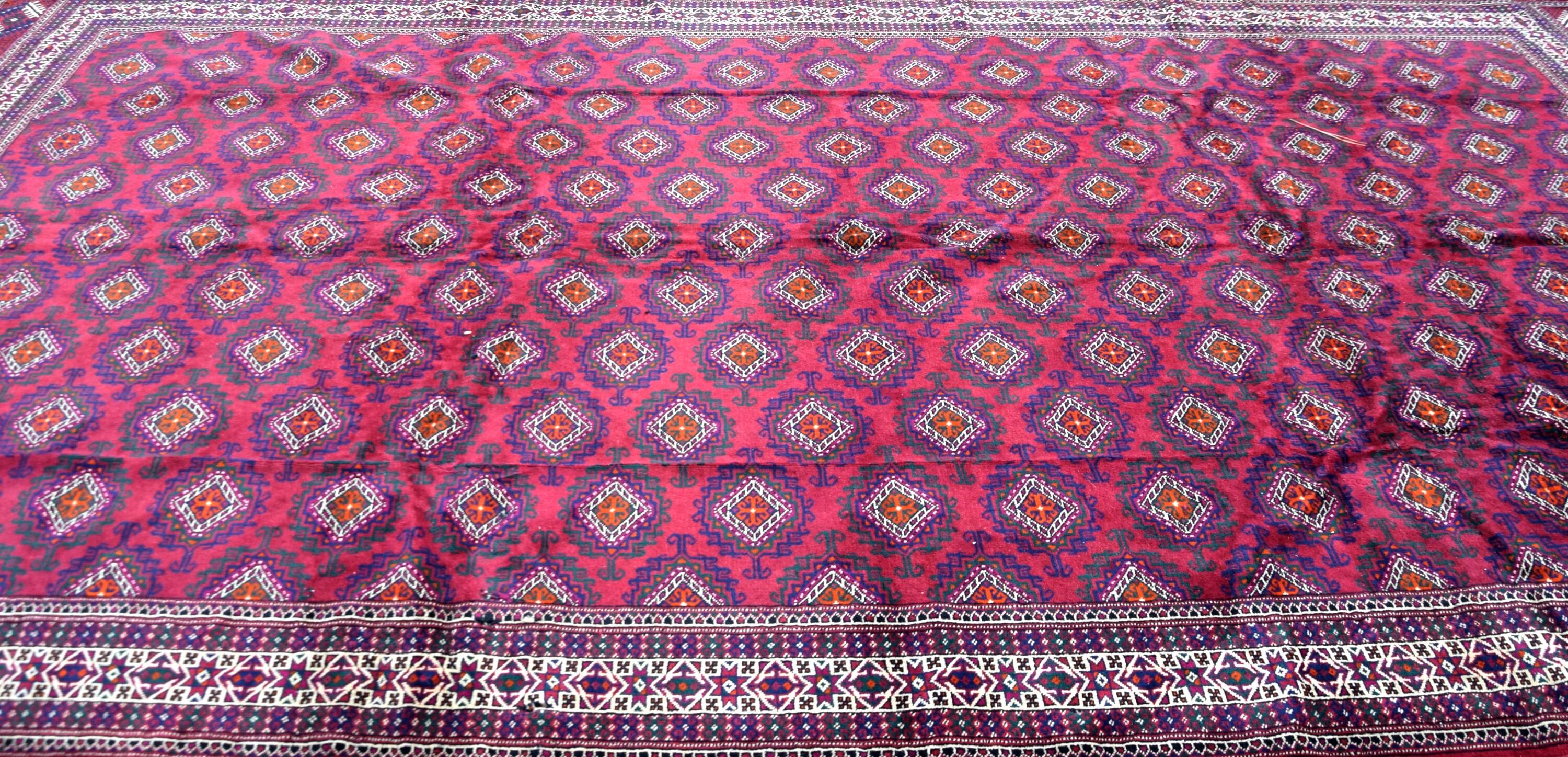 Large Semi Antique Turkmen Rug Bukhara Yomouth 370 × 224 Cm - Handmade