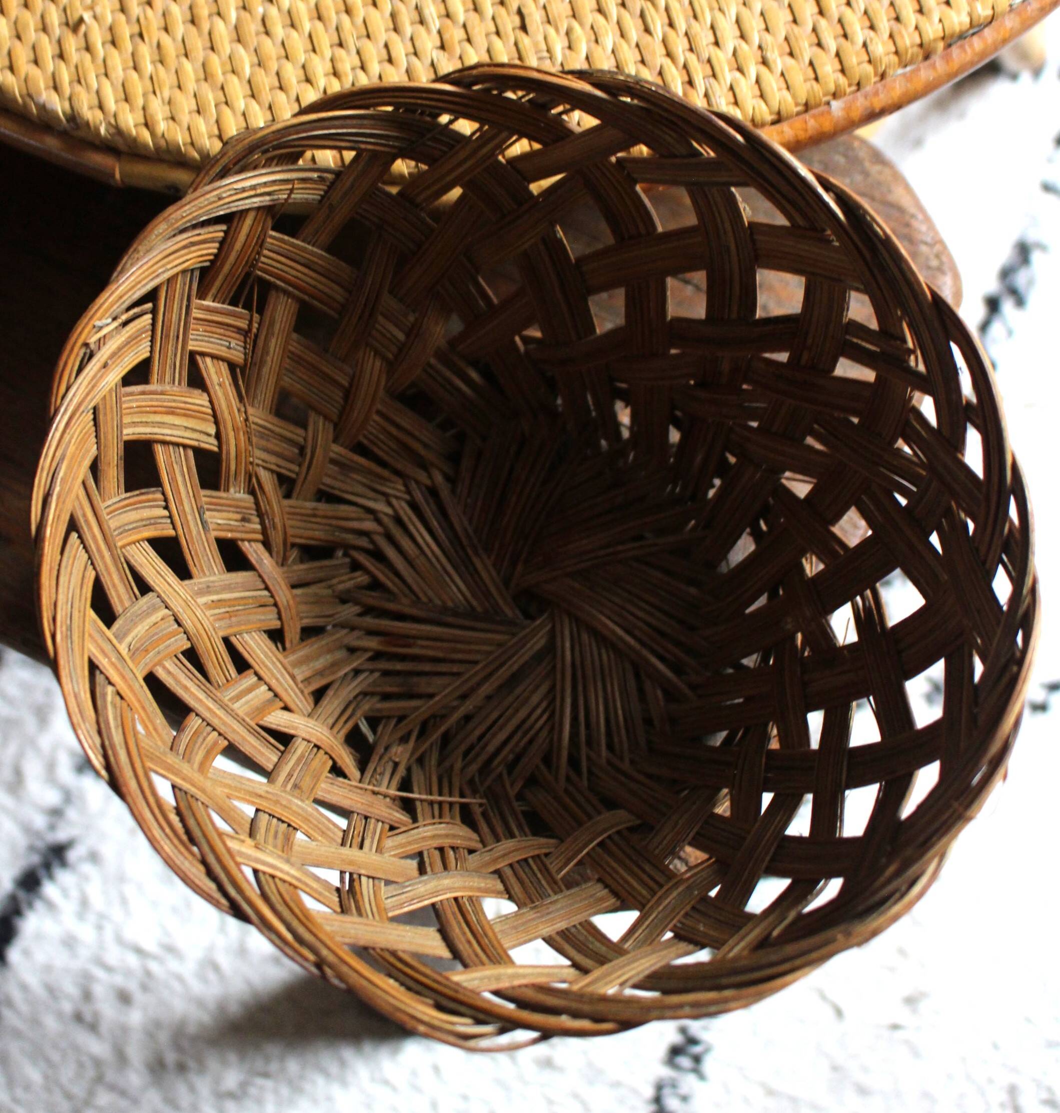 Vintage openwork wicker high basket