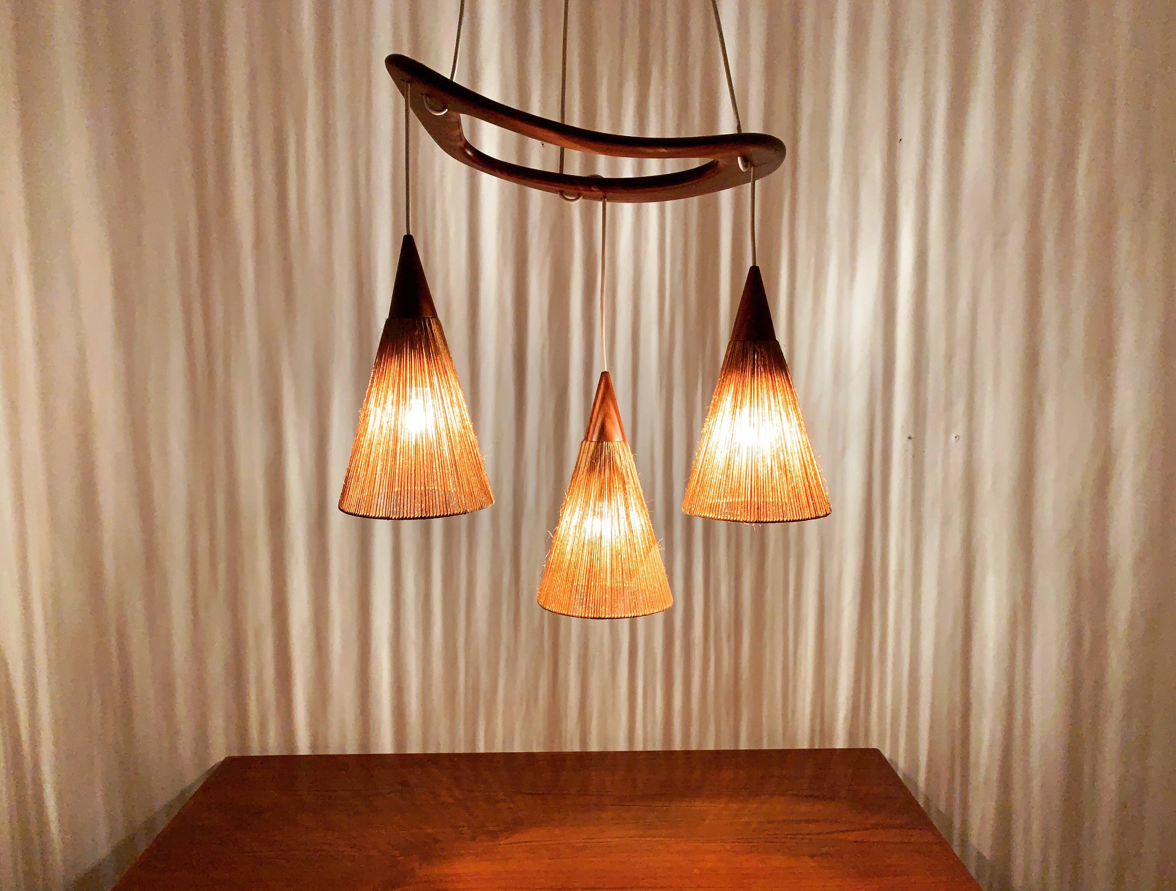 Teakwood and Sisal Cascading Lamp by Jean Rispal