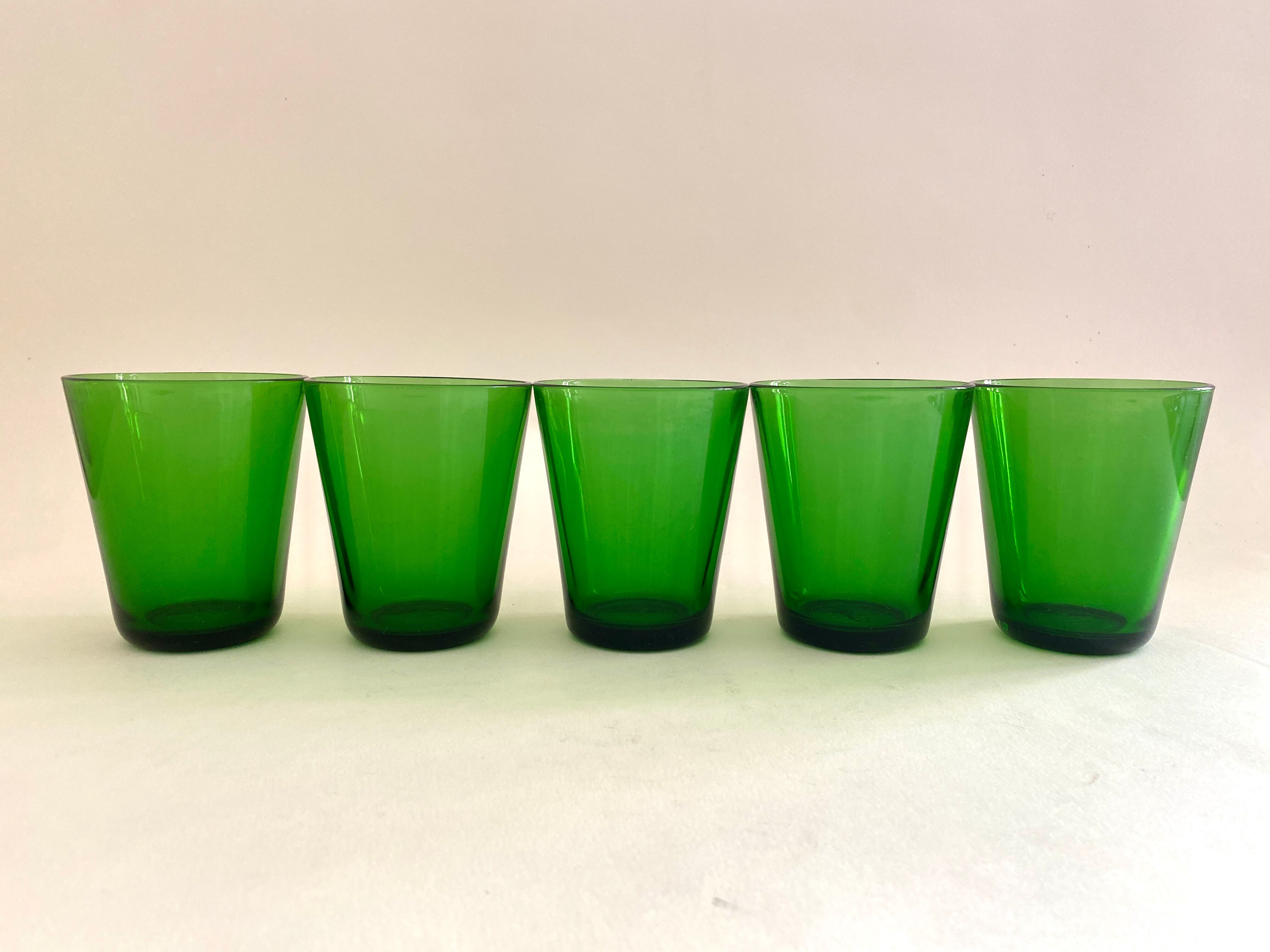 5 green vereco glasses
