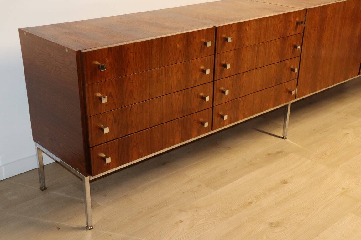 Vintage sideboard by Luigi Bartolini in rosewood and chrome metal, 1960