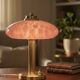 Pair of Art Deco mushroom table lamps, pink Clichy glass